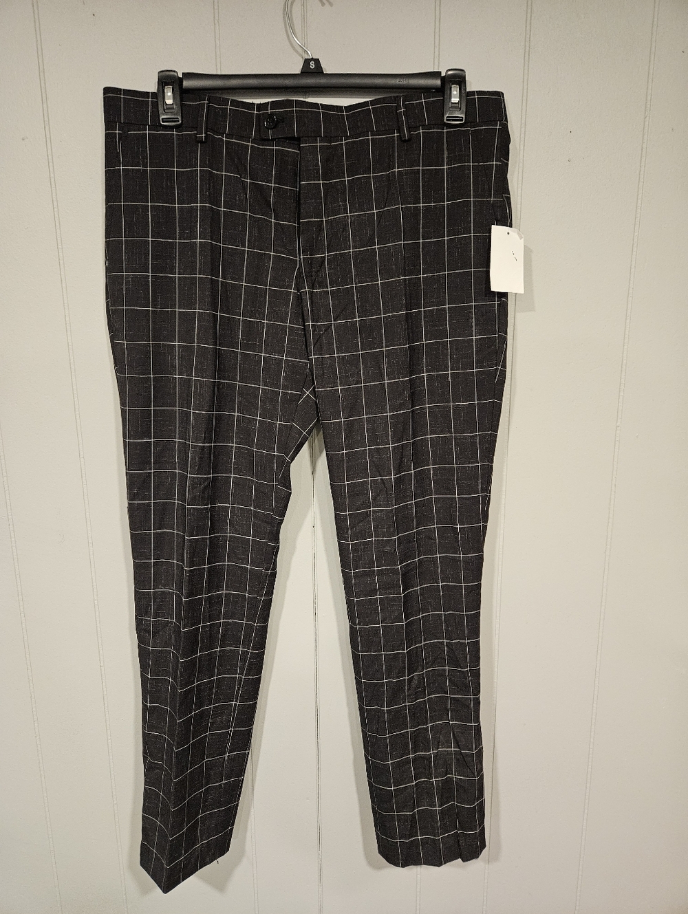 Saville Row Black Windowpane Plaid Check Dress Pants Mens 36x30 Trousers NWOT